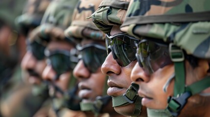 Row of Military Men Wearing Sunglasses