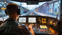 Train Operator At The Controls During Twilight Hours