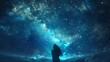 Silhouette of a woman in the magnificent Milky Way Galaxy, which lights up the night sky with countless stars.無数の星で夜空を照らす壮大な天の川銀河に女性のシルエット、Generative AI