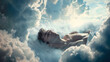 Man floating in the clouds