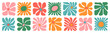 © Dedraw Studio - Colorful retro flower illustration set. Vintage style hippie floral clipart element design collection. Hand drawn nature collage, spring season drawing bundle with daisy flowers.