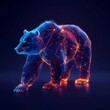 An organism bear in electric blue with a glowing snout walks in the dark