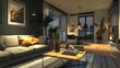 Fully furnished interior of a modern living room generated digitally of a contemporary living room interior