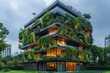 modern building of the architectural future with vegetation of six floors and bright with green and healthy workspaces that improves air quality and reduces stress