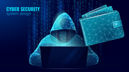 Wall Mural - anonymous hacker at the laptop computer internet security. cyber attack business concept low poly. s