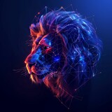 Fototapeta Natura - A lions head in Electric blue and Magenta gas against a dark Space background