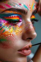 Sticker - Close up of a person with vibrant makeup, perfect for beauty and fashion concepts