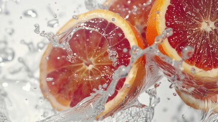 Wall Mural - Close up of a juicy grapefruit being splashed with water. Perfect for food and drink advertising