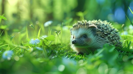 Poster - A hedge sitting in the middle of a lush green field. Suitable for nature and landscape themes