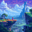 1980s platform game style, side-scrolling landscape, pixelated art