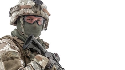 Wall Mural - A man in camouflage holding a gun, suitable for military or hunting themes