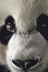 Poster - Detailed view of a panda bear's face, suitable for wildlife and animal themes