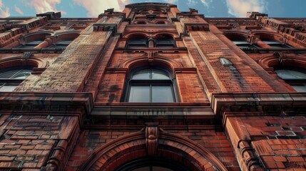 A tall brick building with a clock on top. Suitable for urban architecture concepts