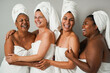 © Sabrina - Group of multi generational women doing beauty day - Multiracial friends smiling in front of camera during spa treatment