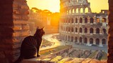 cat on the top of the colosseum