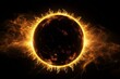 3d rendering of the sun with its corona and atmosphere, flames around it, black background, hyper realistic, intricate details