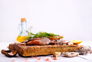 Wall Mural - raw shrimps with salt and spice