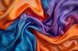 Abstract background with colorful waves of fabric in orange, blue and purple colors. Abstract fluid art concept. Digital illustration with high resolution