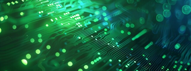 Abstract digital technology background with green and blue light effects. Futuristic cyberspace concept