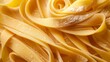 Close-up view of uncooked fettuccine pasta with flour dusting emphasizing texture. Ideal for culinary arts promotion.