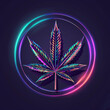 cannabis leaf icon with neon lights, marihuana, iridescent cannabis icon symbol, logo
