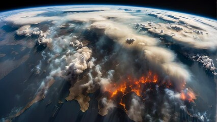 devastating global impact of wildfires seen from orbit. generative ai video. prores lt 59.94 fps is 