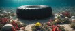 Car tire under the sea Pollution Illustration, Ocean Plastic Ecology Underwater Problem