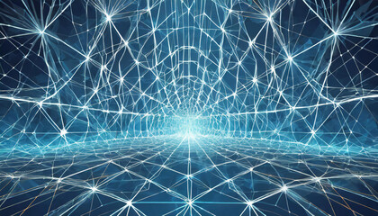 Wall Mural - blue background with glowing blue lines and white digital grid, representing technology or data visu
