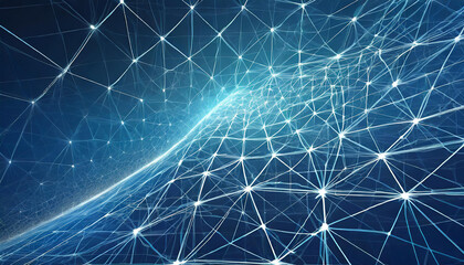 Wall Mural - blue background with glowing blue lines and white digital grid, representing technology or data visu