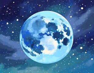 Wall Mural - blue moon. super full moon august. moon bright. stars. the background full of stars in the galaxy.