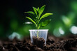 © ADDICTIVE STOCK CORE - Young plant thriving in recycled plastic cup. Generative AI image