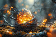A phoenix egg nestled in a nest of twigs and feathers, waiting to hatch and unleash the power of rebirth and renewal. Concept of potential and transformation. Generative Ai.