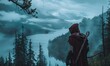 Medieval archer in a foggy forest, fantasy and fiction concept.