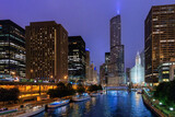 Fototapeta Miasta - Chicago City skyline at night, Chicago, Illinois, USA.