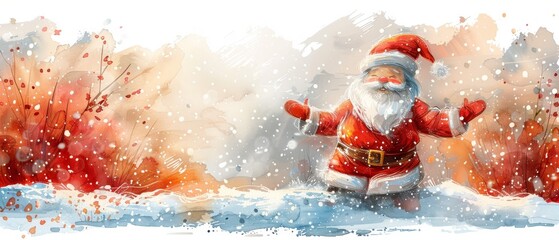 Wall Mural - Cartoon Santa Claus stick in snowdrift illustration suitable for cards and prints, holiday clipart with cartoon character.