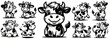 smiling cow mascot character design, black vector decoration funny illustration, laser cutting shape
