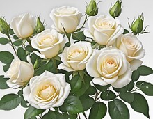 White Roses Watercolor Illustration In Bright Colours 