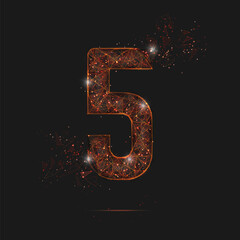Wall Mural - abstract isolated orange image of a number five. polygonal illustration looks like stars in the blas