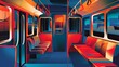 Illustration of the interior of the subway. The train carriage. Empty seats. There are no people. An empty subway train