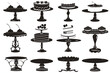 © john - Tea cake platter or stand tray silhouettes of dessert plates and table tiers, vector icons. Restaurant food serving platters and wedding cake stands, bakery pies podium dish and pastry sweets trays