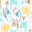 Vintage seamless pattern with snowdrops and daffodil.