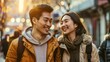 Smiling Asian Couple Strolling in City - Outdoor Business Portrait