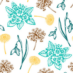 Poster - Vintage seamless pattern with snowdrops and primroses