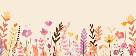 Wall Mural - an autumn floral background, with a simple flat style and warm colors Generative AI