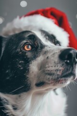 Wall Mural - A close up of a dog wearing a Santa hat. Perfect for holiday designs