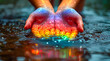 Magical Water and Light in Cupped Hands
