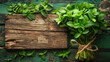 Freshly picked vibrant green mint leaves scattered on a rustic wooden table, tied together with twine, illuminated by soft natural light, highlighting the textures of the wood