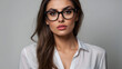 © Shantanu - Portrait of gorgeous beautiful fashionable lady with spectacles looking at camera. Beauty and fashion concept. Generative AI