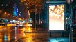 Mockup Billboard for Urban Street Advertising, Illuminated Night Cityscape with Copy Space