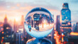 Futuristic Cityscape Reflected in a Glass Ball